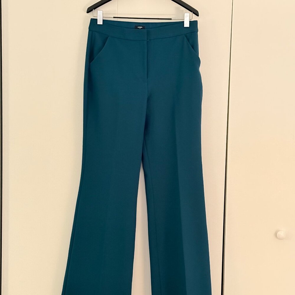 Express Editor High Waisted Trouser Flare Pants in Deep Teal